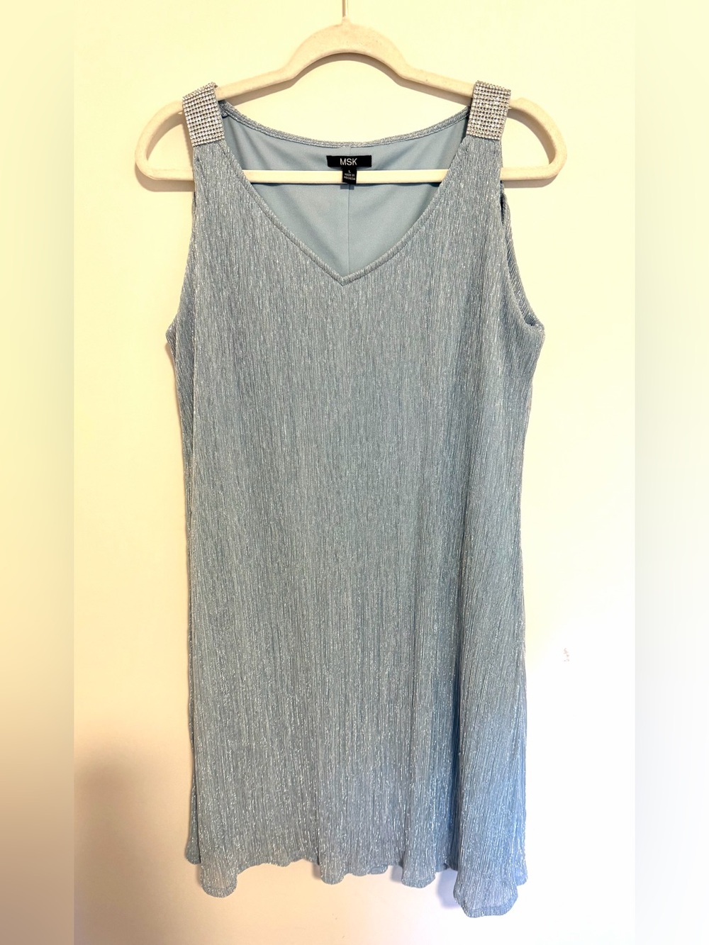 MSK Light Blue Mini Dress with Rhinestone Shoulder Straps